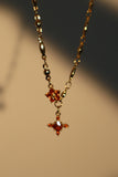 18K Real Gold Plated Garnet Diamond Cross Necklace