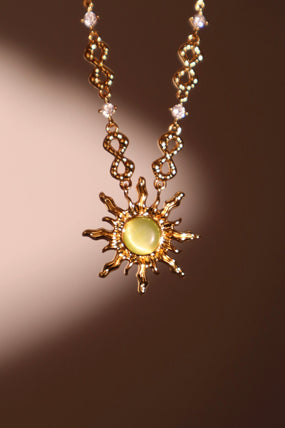 18K Real Gold Plated Green Opal Sun Necklace