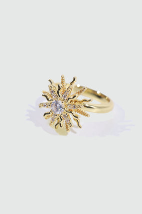 18K Gold Stainless Steel Spinning Diamond Sun Ring