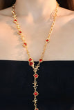 18K Real Gold Plated Multi Wearing Long Red Gem Twist Necklace (Waist Chain)