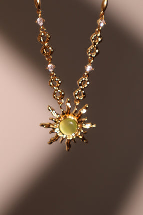 18K Real Gold Plated Green Opal Sun Necklace
