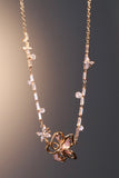 18K Real Gold Plated Butterfly Pink Flower Necklace
