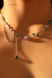 Platinum Plated Green Gem Rose Necklace