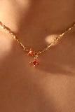 18K Real Gold Plated Garnet Diamond Cross Necklace