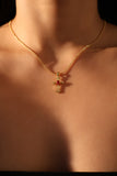 18K Real Gold Plated Ruby Cross Necklace