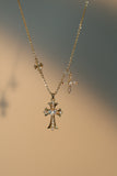 14K Real Gold Plated Double Diamond Cross Necklace