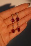 14K Real Gold Plated Red Gem Pole Star Earrings