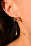 18K Real Gold Plated Pink Gem Heart Earrings