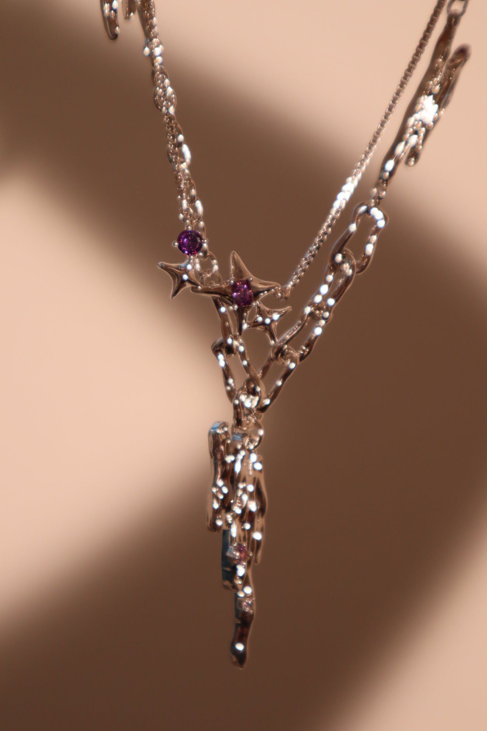Platinum Plated Purple Gem Meteor Shower Necklace