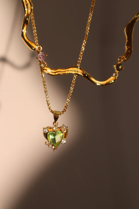 18K Real Gold Plated Color Gems Waves Layer Necklace