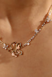 18K Real Gold Plated Butterfly Pink Flower Necklace