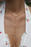 18K Real Gold Plated Diamond Cross Lariat Long Necklace