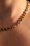 18K Gold Stainless Steel Color Gems Necklace