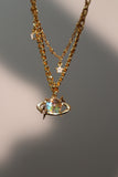 18K Real Gold Plated Moonstone Saturn Star Necklace