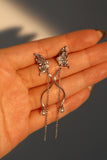 Diamonds Butterfly Pearls Dangle Earrings