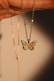 18K Gold Vermeil Color Gems Butterfly Pendant Necklace