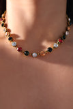 14K Gold Plated Multi Vintage Color Gemstones Necklace