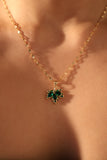 18K Gold Stainless Steel Green Gem Maple Leaves Necklace