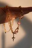 18K Real Gold Plated Purple Glitter Gem Star Necklace