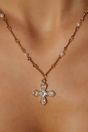 18K Real Gold Plated Multi Pearls Cross Necklace