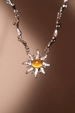 Platinum Plated Orange Opal Sun Necklace