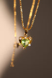 18K Real Gold Plated Diamond Green Gem Heart Necklace