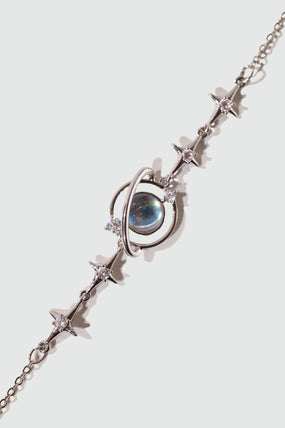 Platinum Plated Moonstone Saturn Star Bracelet