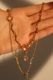 18K Real Gold Plated Pink Glitter Stone Dangle Necklace