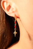 18K Real Gold Plated Red Gem Star Dangle Earrings