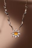 Platinum Plated Orange Opal Sun Necklace