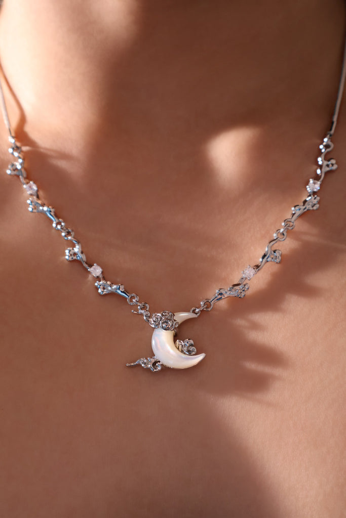 Shell Real Charms White Gold Shell Moon Necklace | Dainty Celestial Jewelry ...