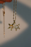 18K Gold Stainless Steel Diamond Starfish Pearl Necklace