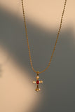 18K Real Gold Plated Ruby Cross Necklace