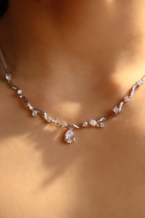 Platinum Plated Diamond Spiral Drop Necklace