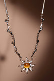 Platinum Plated Orange Opal Sun Necklace