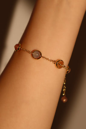 Gold-plated bracelet with multi-color zirconia moonstones on a dainty chain