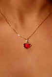 18K Real Gold Plated Red Gem Heart Necklace