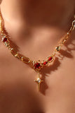 18K Real Gold Plated Red Gem Star Necklace