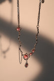 Platinum Plated Pink Glitter Gem Dangle Necklace