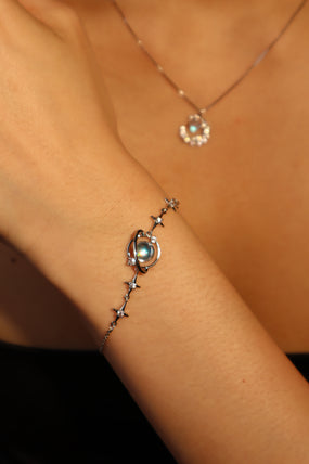 Platinum Plated Moonstone Saturn Star Bracelet