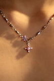 Platinum Plated Pink Diamond Cross Necklace