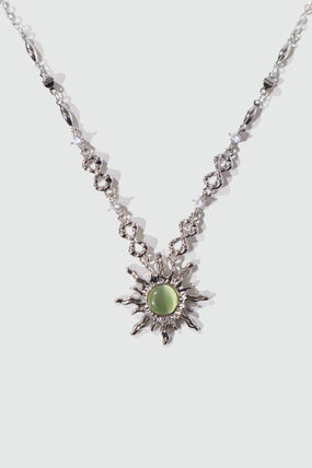 Platinum Plated Green Opal Sun Necklace