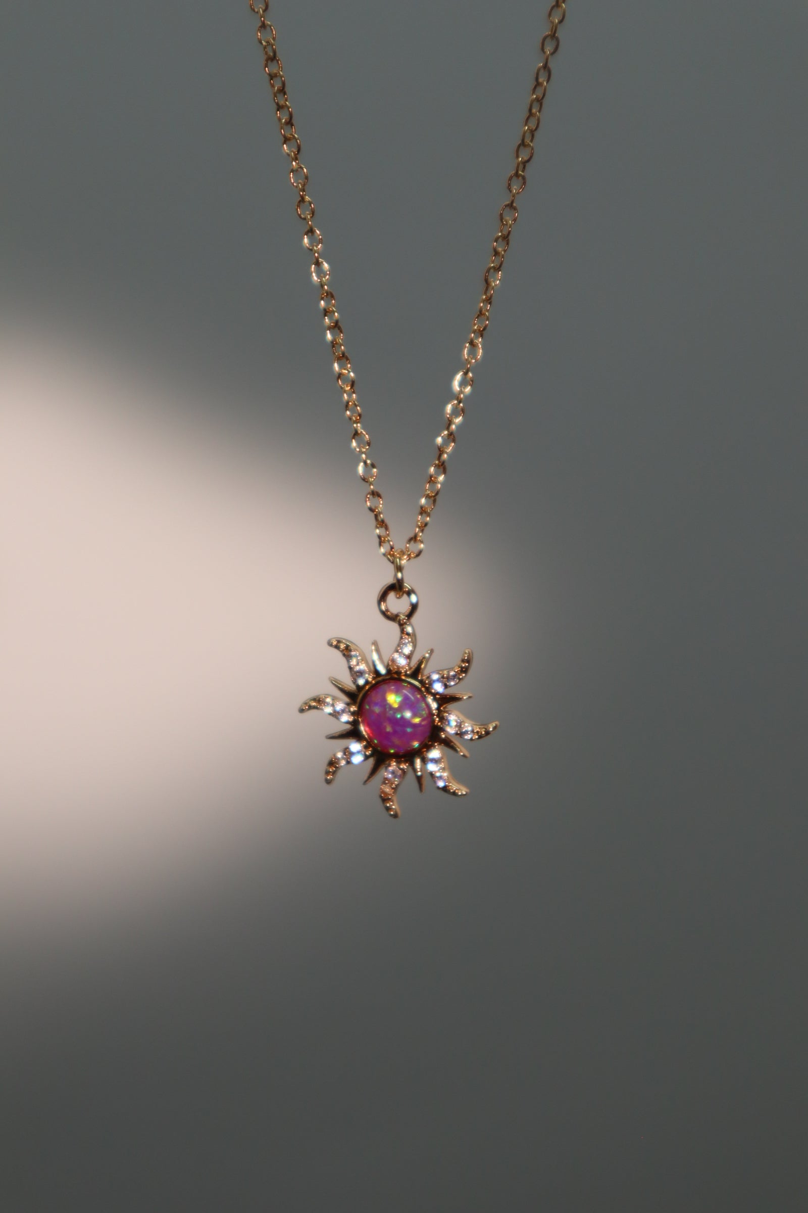 14K Real Gold Plated Purple Opal Sun Necklace