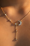 14K Real Gold Plated Diamond Moon Star Dangle Necklace