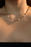 18K Real Gold Plated Multi Diamond Pearl Necklace