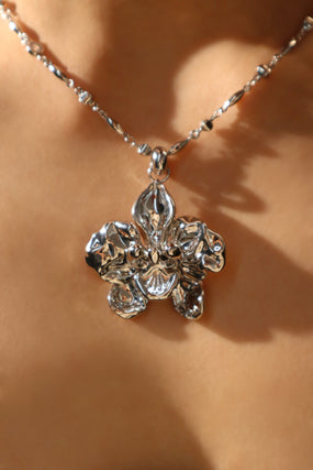 Platinum Plated Orchid Necklace