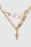 18K Real Gold Plated Double Layer Star Pearls Necklace
