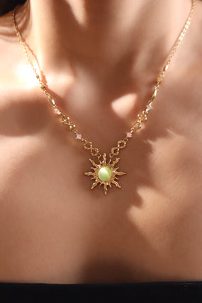 18K Real Gold Plated Green Opal Sun Necklace