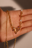 18K Real Gold Plated Pink Opal Heart Pearls Necklace