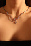 Platinum Plated Pink Glitter Stone Dangle Necklace